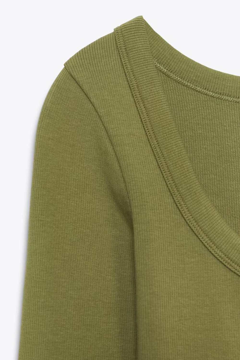 ZARA ФУТБОЛКА В РУБЧИК С ДЛИННЫМИ РУКАВАМИ, ЗЕЛЕНЫЙ