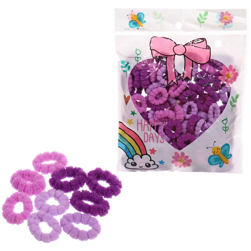 Резинки для волос 100шт «МИНДАЛЬ», цвет фиолетовый, d-2см