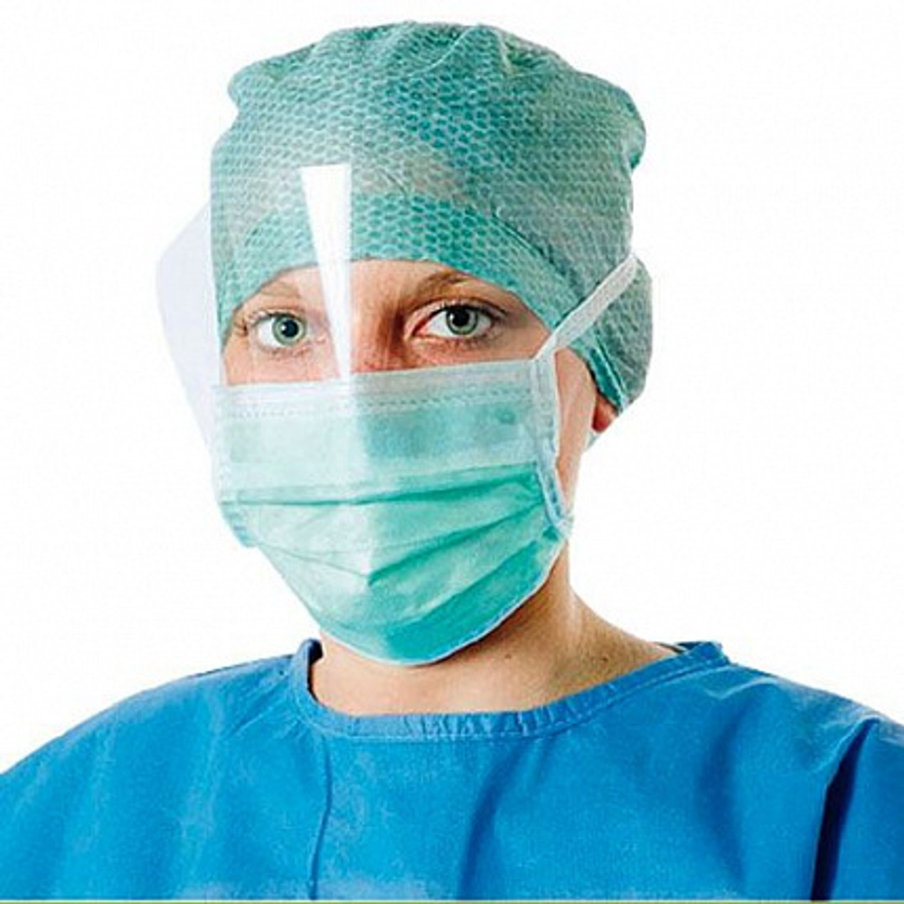 Foliodress mask  Comfort anti splash visor- противожидкостные маски с экраном /голубой/; 50 шт.
