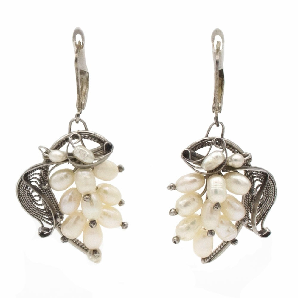 Серьги "Гроздь" жемчуг, скань асс.