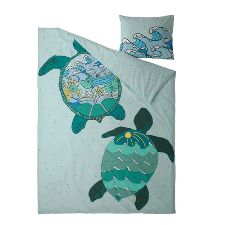 BLAVINGAD БЛОВИНГАД Пододеяльник и наволочка, черепаховый узор/бирюзовый,150х200/50х60 см