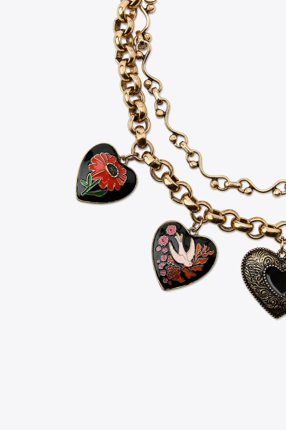 ZARA НАБОР ИЗ 2 МЕТАЛЛИЧЕСКИХ ОЖЕРЕЛИЙ С СЕРДЦАМИ, ЗОЛОТИСТЫЙ