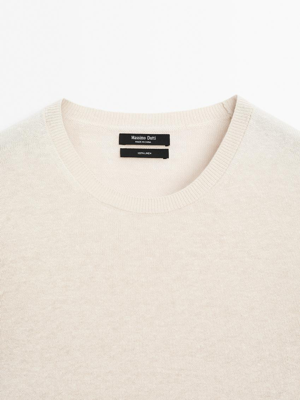 Massimo Dutti Свитер из тонкой 100% льняной ткани, песочный