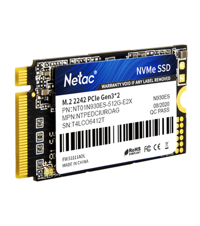 Ssd накопитель Netac SSD N930ES 512GB PCIe 3 x2 M.2 2242 NVMe 3D NAND, R/W up to 1650/1500MB/s, IOPS(R4K) 180K/200K, TBW 300TB, 3y wty