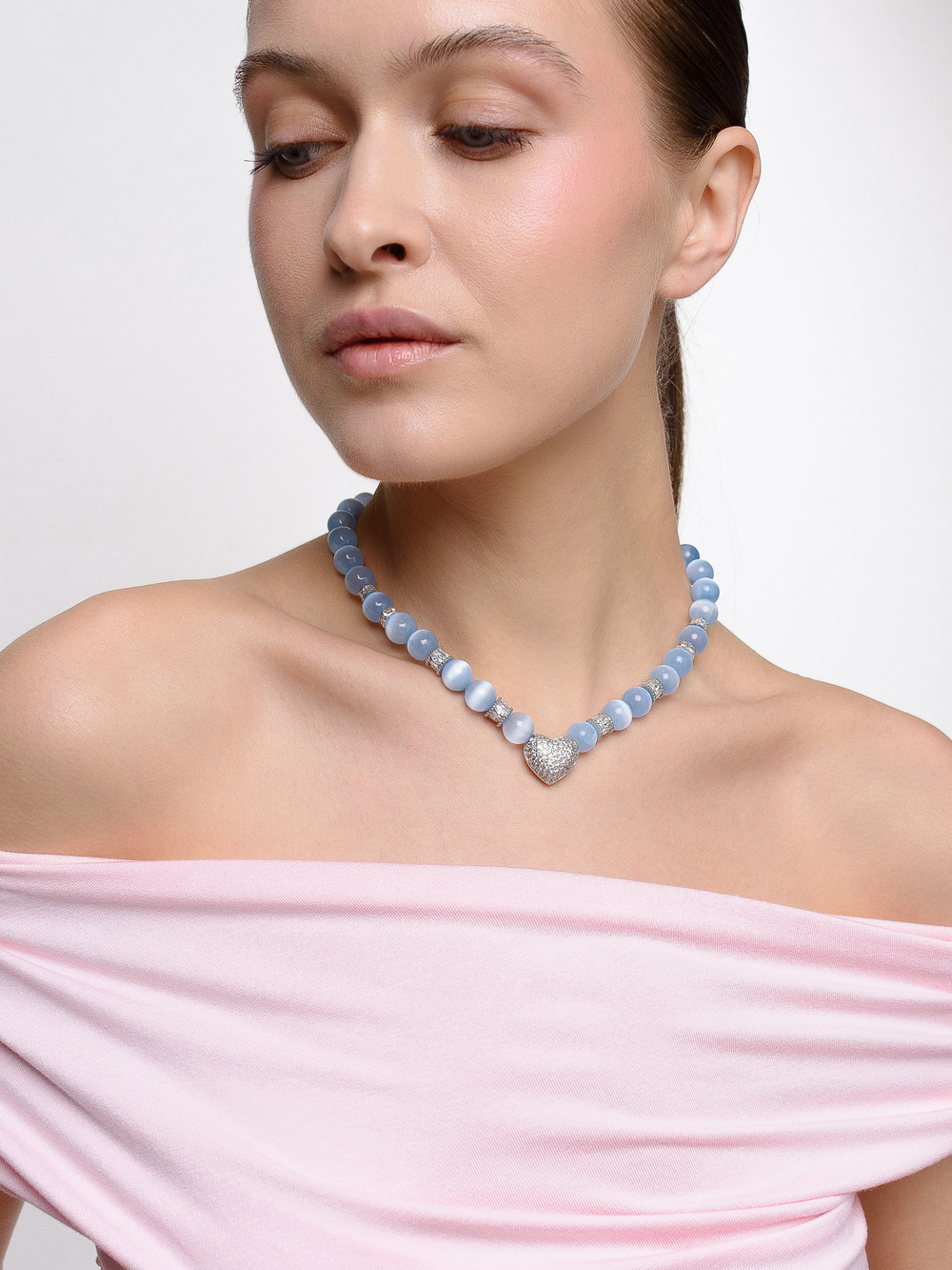 Колье "Summer heart" blue Silver