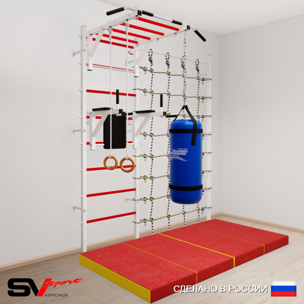 Шведская стенка Sv Sport усиленная 64150 (Турник рукоход/Брусья/Кольца/Цепь/Мешок 15кг/Мат 2м/Канатный лаз)