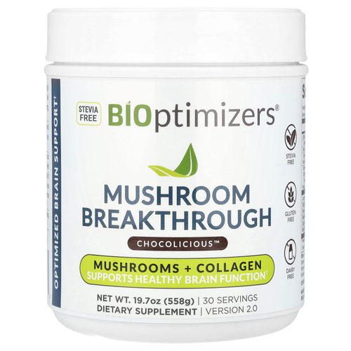 BIOptimizers, Mushroom Breakthrough, Mushroom + Collagen, Chocolicious ™, 558 г (19,7 унции)
