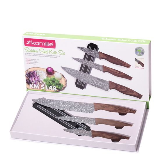 Набор кухонных ножей 4 предмета Kamille КМ-5148 на магнитной планке