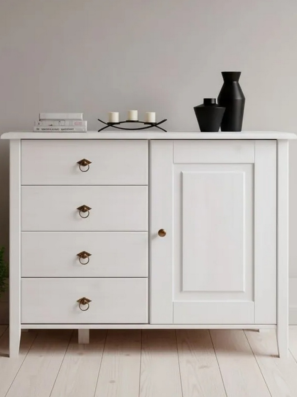 Комод, 103х43х79, Боцен, с ящиками, для одежды и игрушек, под телевизор, из массива дерева, белый