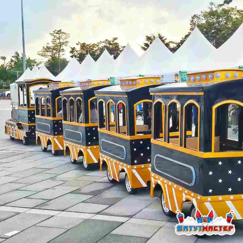 Безрельсовый паровозик «Сияющий путь» 4 вагона, 17 мест, с подсветкой