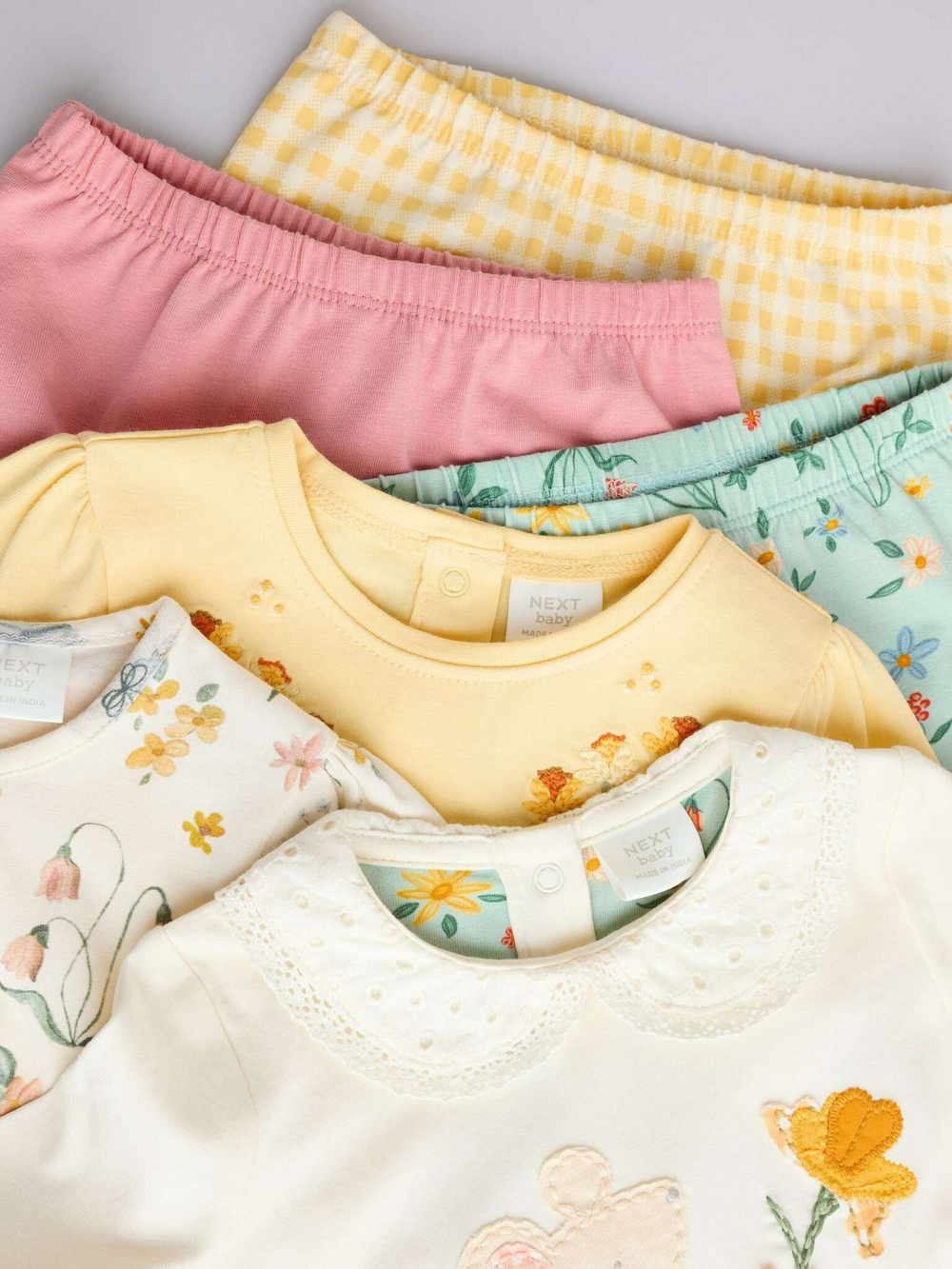 Лонгслив и легинсы в комплекте для малышей Next E67-029, 3 шт., Молочный, Розовый, Светло-желтый