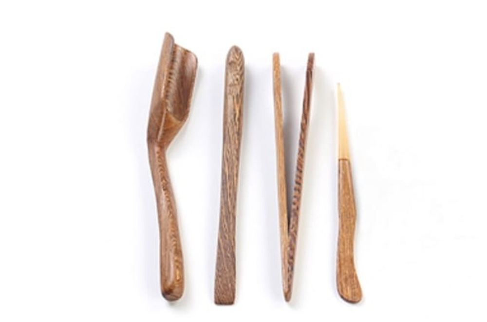 243108 Набор чайных инструментов "Куриное крыло" 4 предмета: совок+лопатка+щипцы+шило, дерево