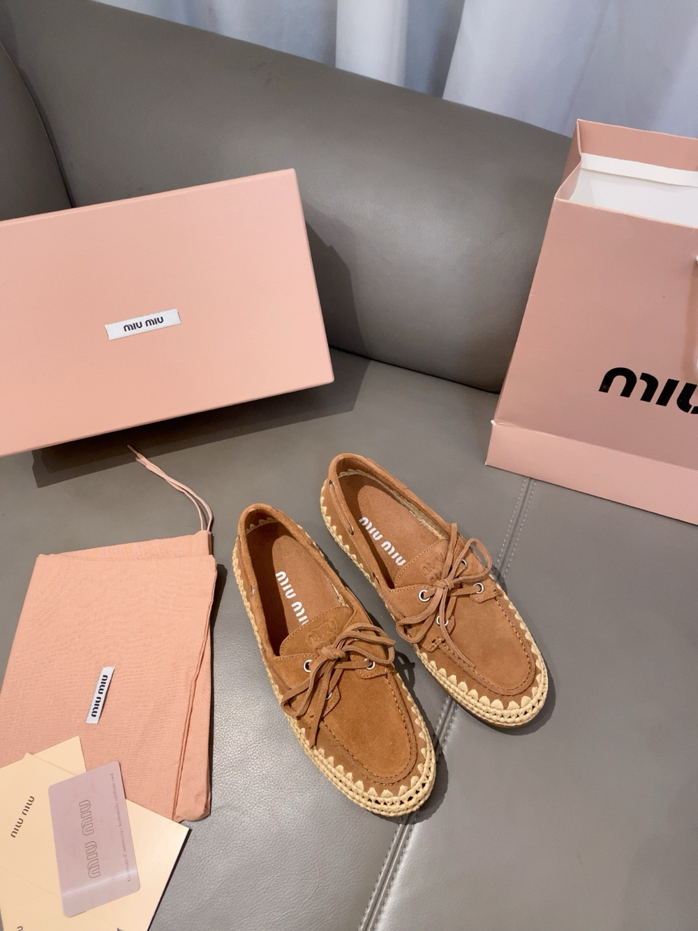 Miu Miu Suede and Raffia Boat Shoes (3 colors)