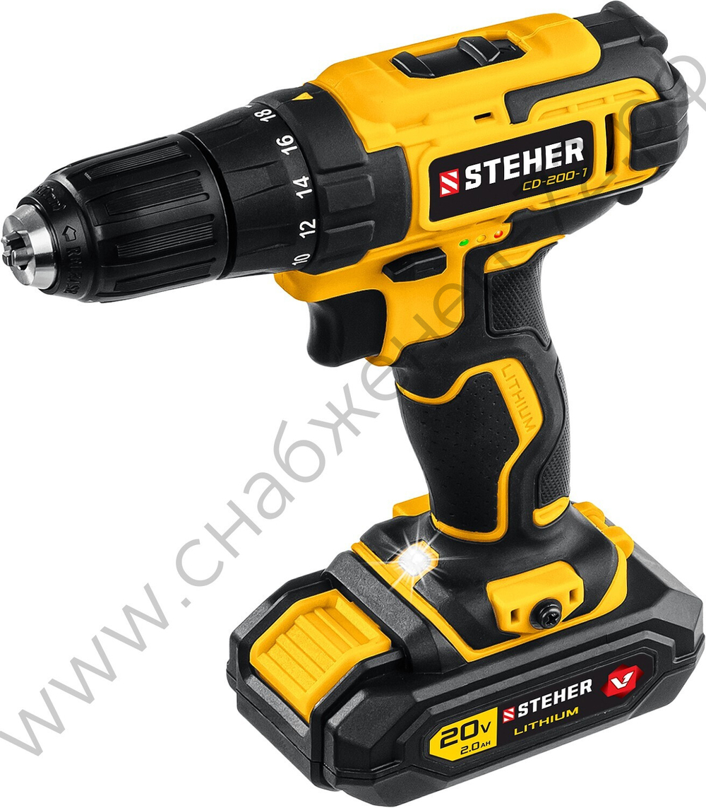 STEHER V1, 20 В, 40 Н·м, 1 АКБ (2 А·ч), дрель-шуруповерт, кейс (CD-200-1)