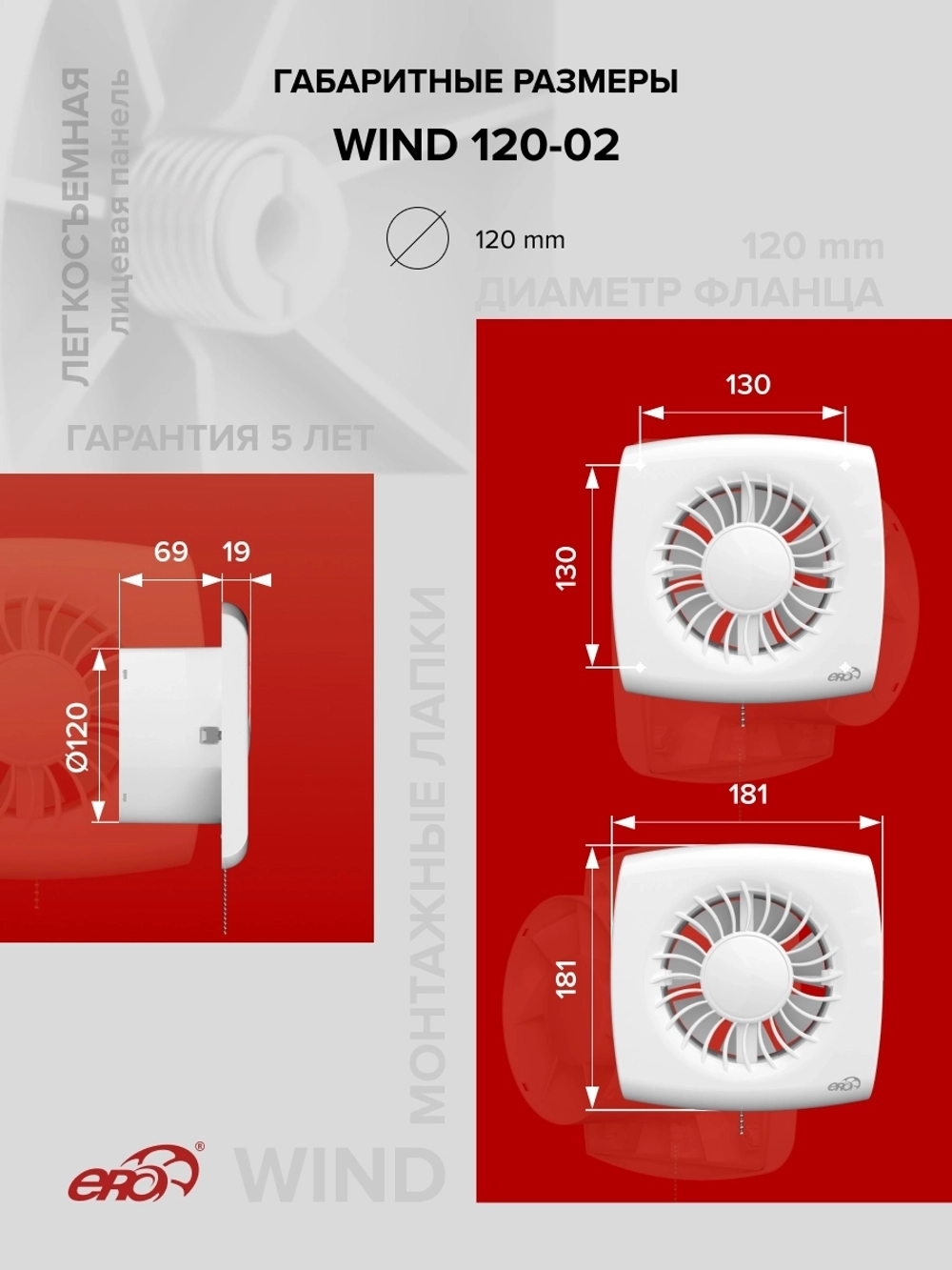 Вентилятор накладной WIND D120 тяг.выкл. ERA
