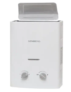 Газовая колонка Genberg 105.01 Бездымоходная. Белая, автомат, 5кВт, 5л/мин