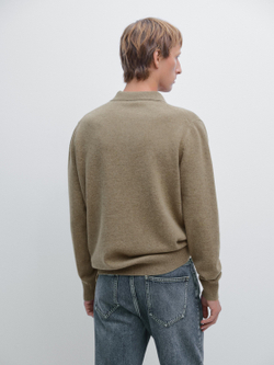Massimo Dutti Свитер из смесовой шерсти с воротником поло, хаки