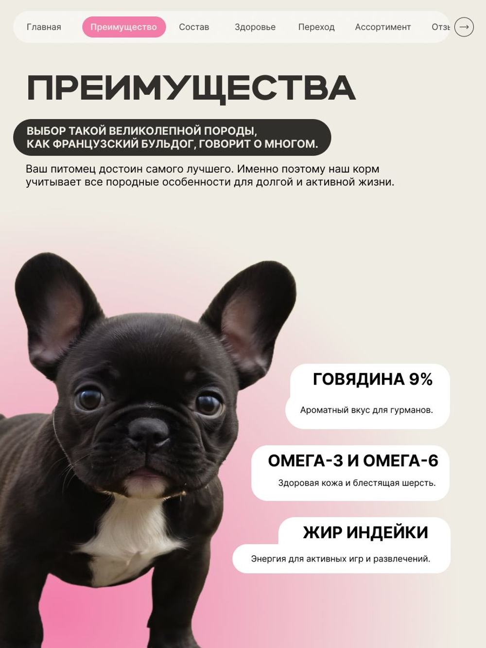 Quattro корм для щенков породы Французский бульдог, с говядиной, 6 кг, QUATTRO