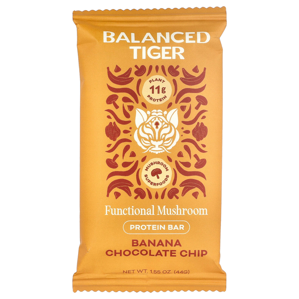 Balanced Tiger, протеиновый батончик, банан и шоколадная крошка, 12 шт. по 44 г (1,55 унции)