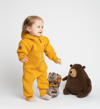 Комбинезон из футера утепленный (тёмная горчица) открытые ножки