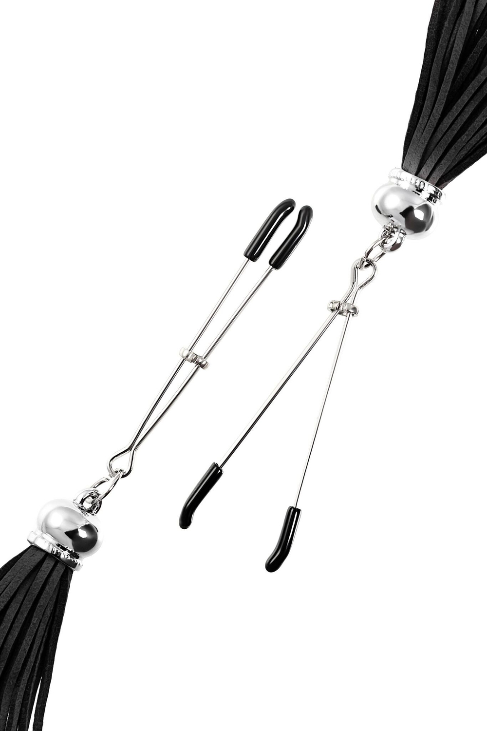 Зажимы на соски «Вилки» с черными кисточками из замши (Цвет: черный)