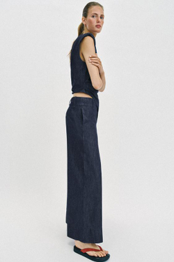 ZARA ШИРОКИЕ БРЮКИ ИЗ СМЕСОВОГО ЛЬНА, ИНДИГО