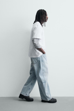 ZARA ДЖИНСЫ BALLOON FIT НА МОЛНИИ, ЗЕЛЕНОВАТО-СИНИЙ