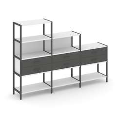 Shelf System Трехсекционный стеллаж четырех/трех/двухярусный с ящиками SN.STM-431 Белый/Антрацит/Мет