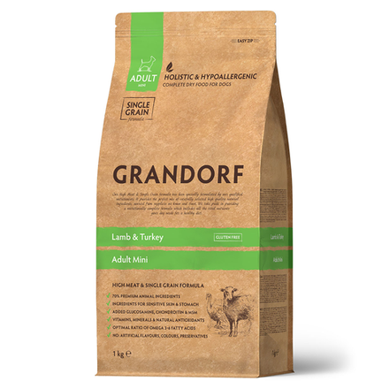 GRANDORF Mini Lamb Adult - ягнёнок & индейка с бурым рисом для мини собак от 1 года (Биоразлагаемая упаковка)