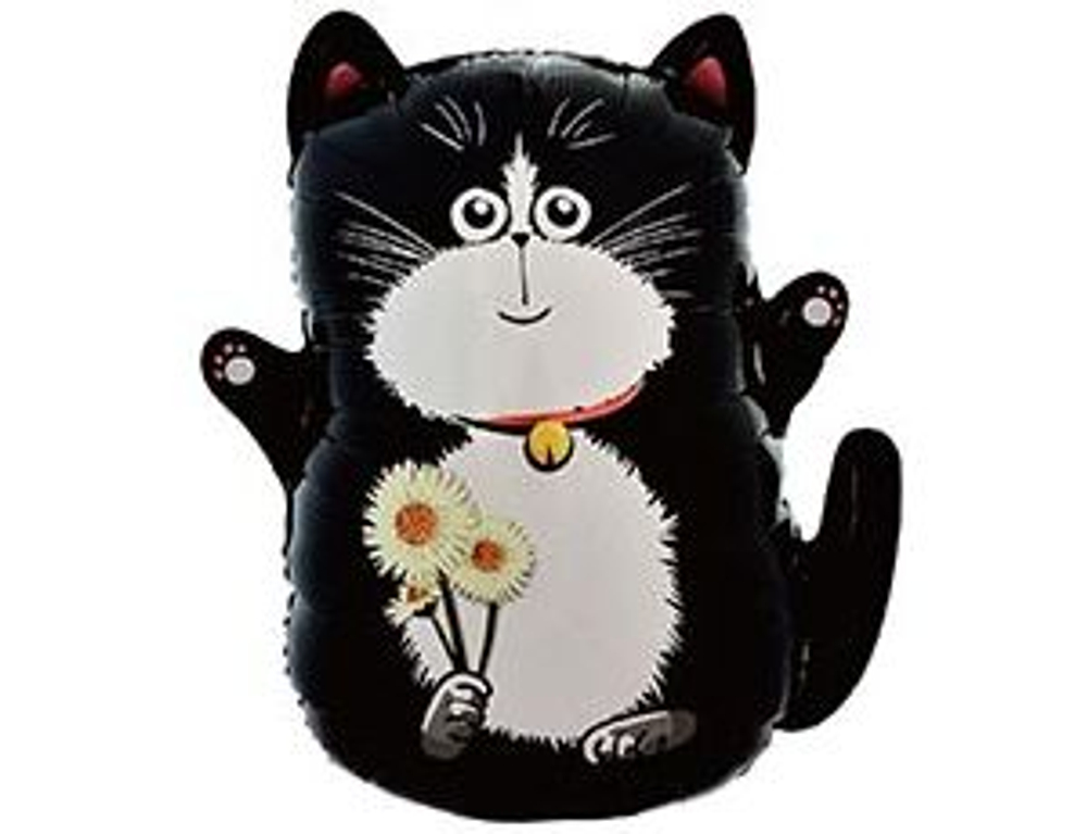 К ФИГУРА Кот черный с букетом ромашек