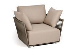 "Форли" кресло плетеное из роупа, каркас алюминий светло-серый (RAL7035) муар, роуп серо-коричневый 23мм, ткань Mossle бежевая