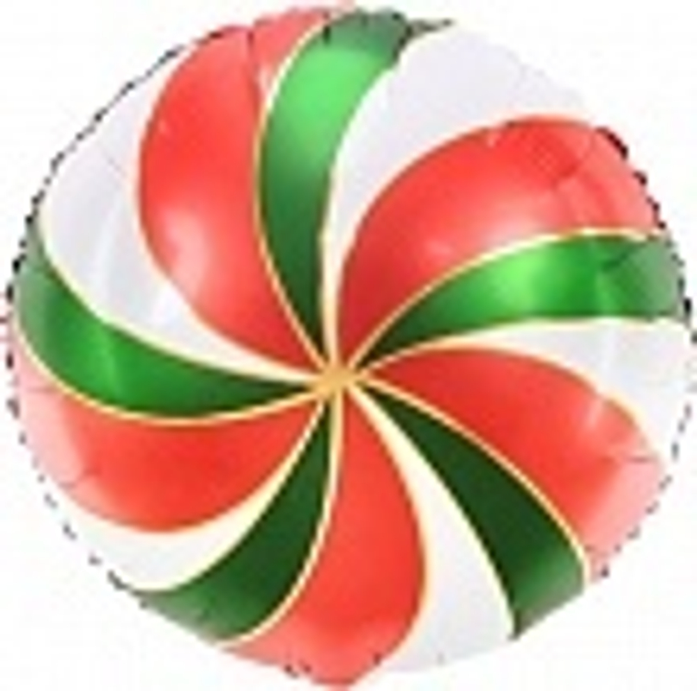 Шар (18""/46 см) Круг, Леденец, Золотая полоска, Белый/Красный/Зеленый, 1 шт. А38