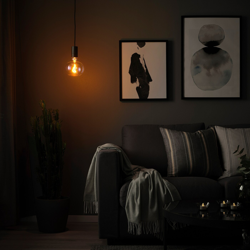 IKEA SUNNEBY  (ИКЕА СУННЕБЙ)  -  / MOLNART Подвесной светильник с лампой, черный/эллипсовидный разноцветный