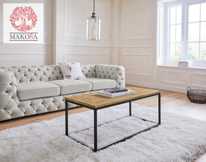 Кофейный столик 100х50х42, Детлиф, столик журнальный, стол лофт, деревянный, массив дуба / металл, Dipriz