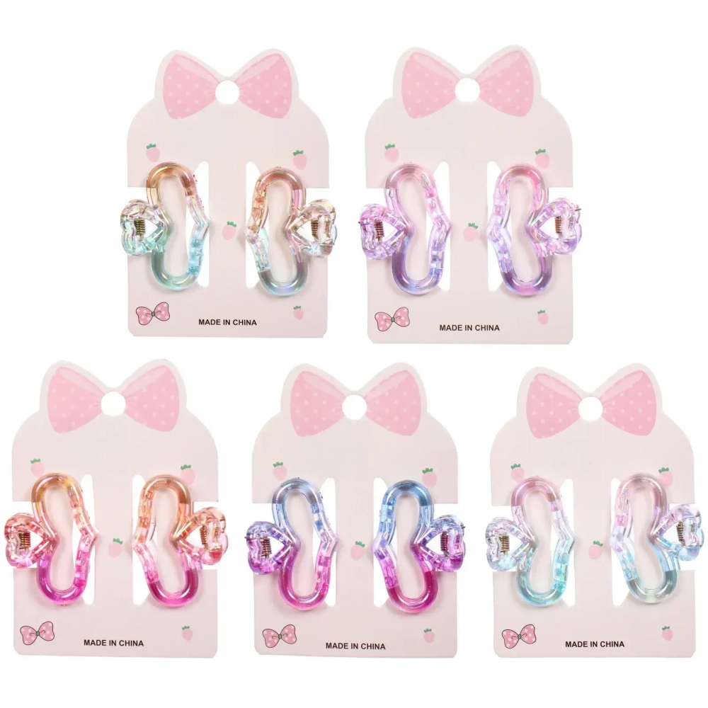 Заколки-крабы для волос 2шт «Мон Ляруш», сердечки, микс 6 цветов, 4,5см (Блистер)