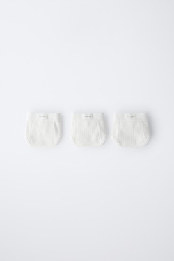 ZARA НАБОР ИЗ ТРЕХ ТРУСОВ В РУБЧИК С НАШИВКОЙ, ЭКРЮ