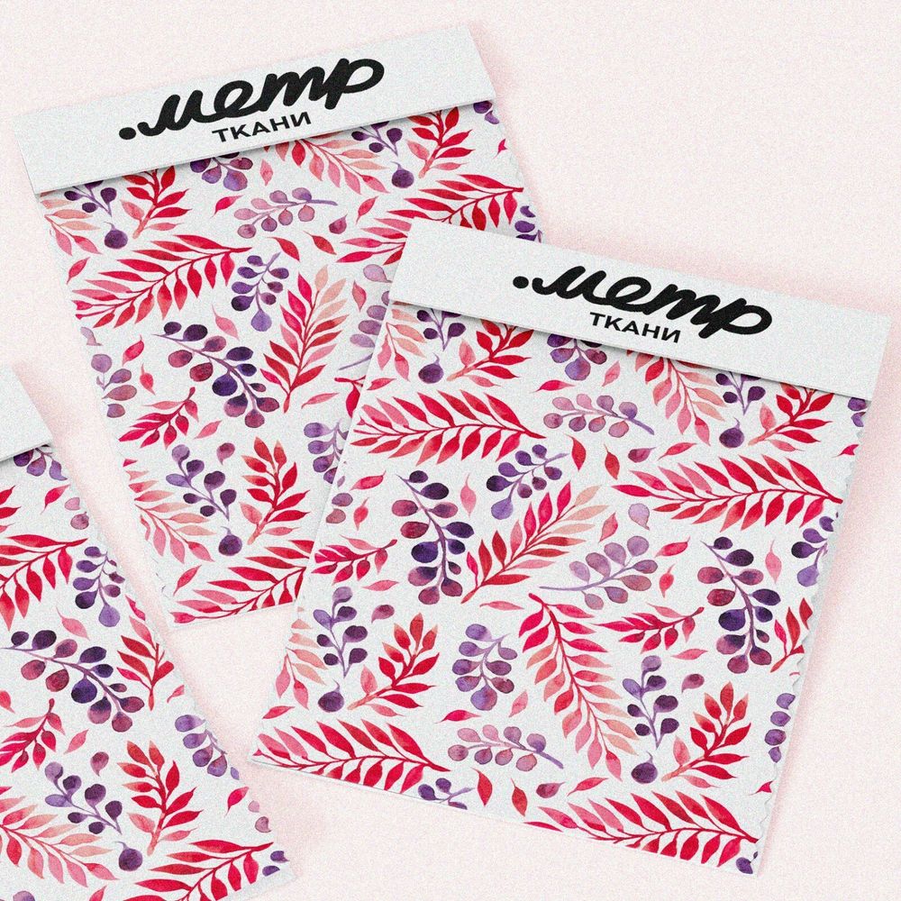 Ткань интерлок розовые фиолетовые листья стемпинг