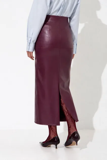 Юбка карандаш из экокожи сливового цвета