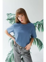 Футболка унисекс синяя повседневная базовая оверсайз