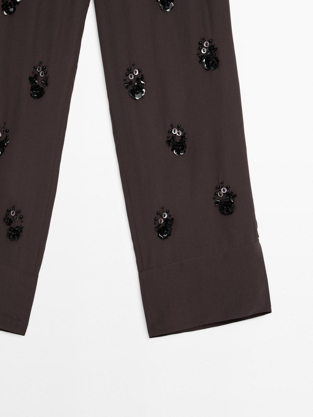 Massimo Dutti Брюки из струящейся ткани с цветочными деталями, антрацитово-серый