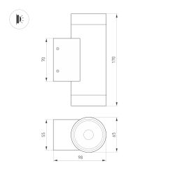Светильник LGD-RAY-WALL-TWIN-R65-2x9W Warm3000 (GR, 23 deg, 230V) (Arlight, IP65 Металл, 3 года) 038154(1)