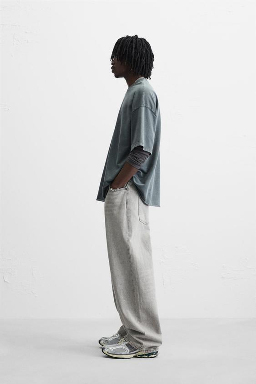 ZARA ТОЛСТОВКА RELAXED FIT С ЭФФЕКТОМ ПОТЕРТОСТИ, ЛИНЯЛЫЙ НЕФТЯНОЙ