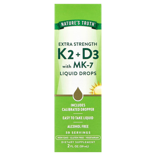 Nature's Truth, K2 и D3 с MK-7 в виде капель, 59 мл (2 жидк. унции)