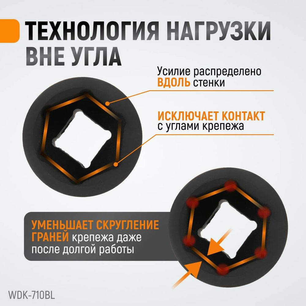 WDK-710BL Набор ударных головок глубоких 1/2", 10-32 мм, 15 предметов