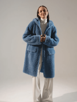Шуба из 100% шерсти мериноса, синяя, Severina