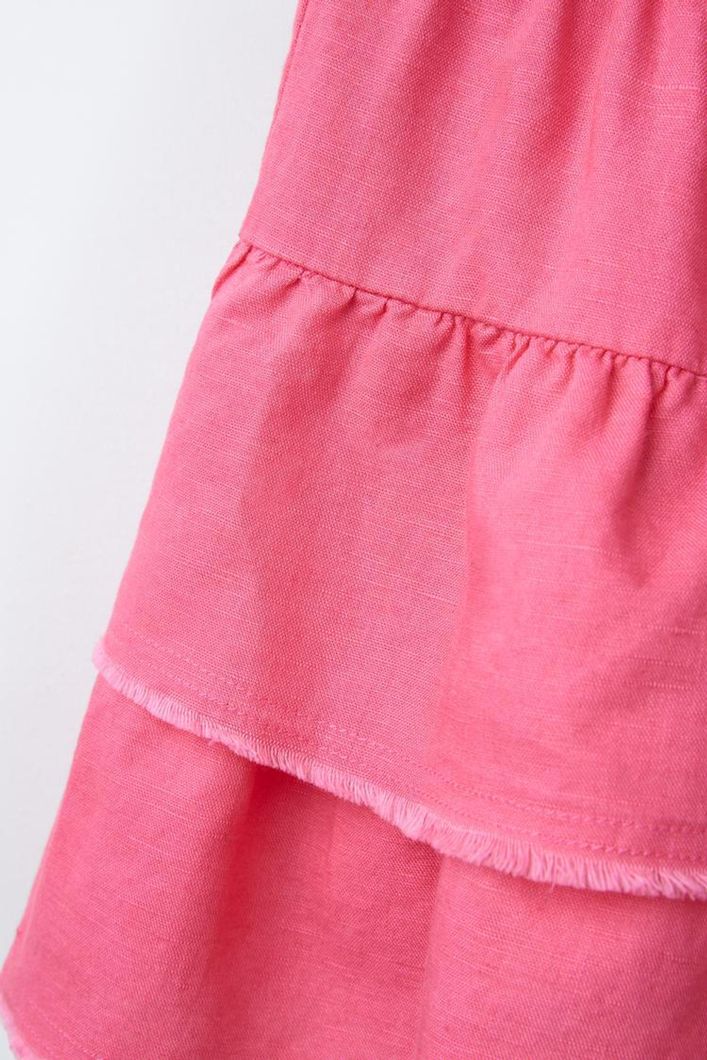 ZARA ЮБКА-ШОРТЫ ИЗ СМЕСОВОГО ЛЬНА С ВОЛАНАМИ, СВЕТЛАЯ ФУКСИЯ