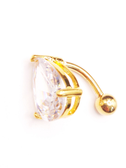 Украшение для пирсинга пупка " Слеза" с большим прозрачным кристаллом. Медицинская сталь