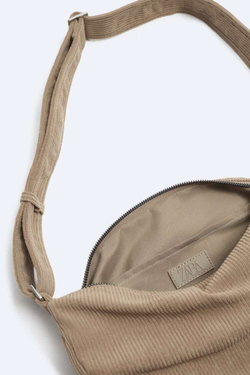 ZARA МИНИ-СУМКА ИЗ ВЕЛЬВЕТА С ПЛЕЧЕВЫМ РЕМНЕМ, БЕЖЕВЫЙ