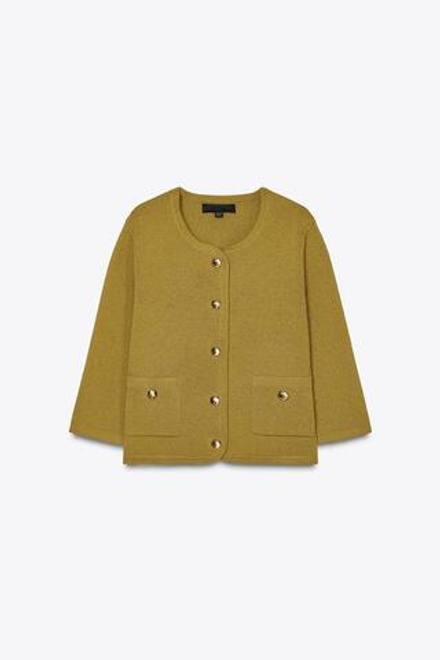 ZARA КАРДИГАН С ЗОЛОТИСТЫМИ ПУГОВИЦАМИ, ФИСТАШКОВЫЙ