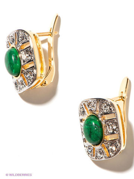 "Гималаи" серьги в золотом покрытии из коллекции "Самоцветы" от Jenavi с английским замком